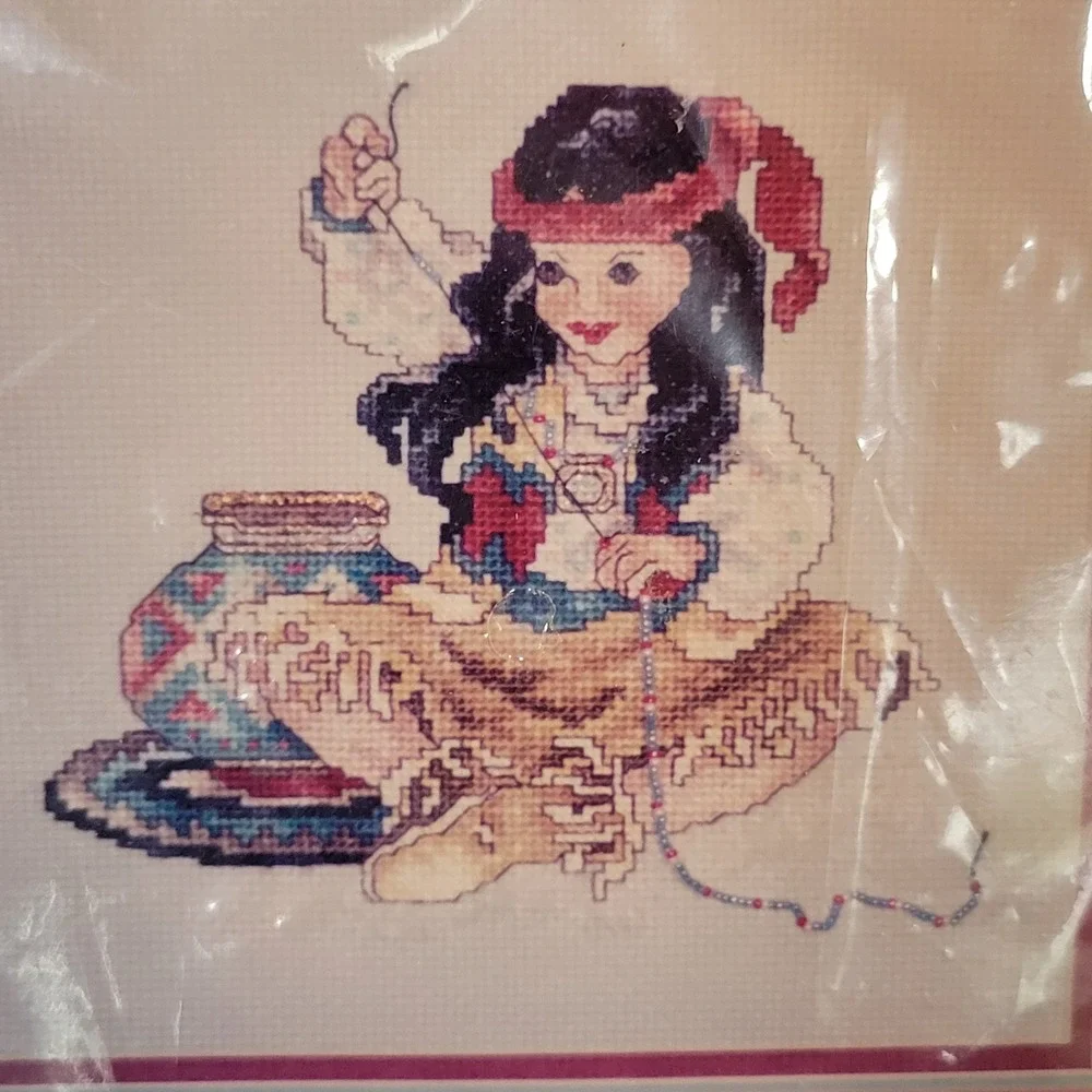Janlynn 2 Counted‎ Cross Stitch Kits Native American Girl Fabric Floss Chart New